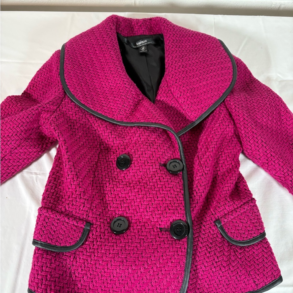 Kensie Fuchsia Double-Breasted Pea Coat